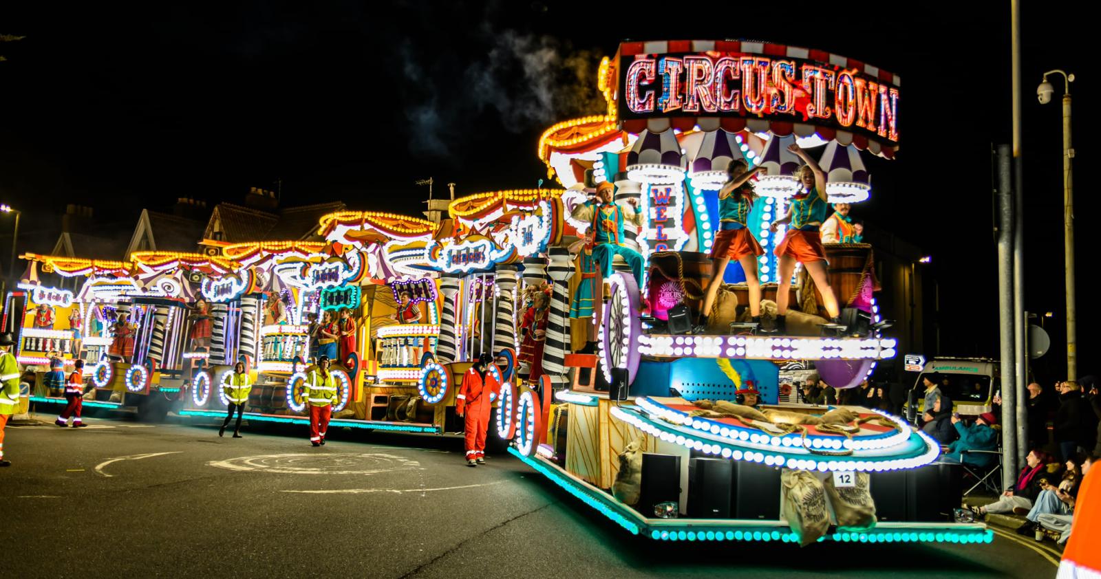 Wick Carnival Club illuminated cart at night
